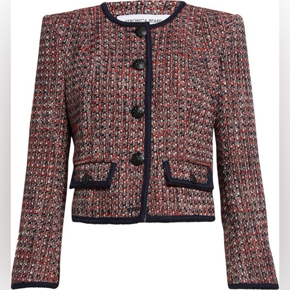 NWT Veronica Beard Ceres Metallic Cotton Blend Tweed Jacket in Size 12 Red /Navy - Picture 14 of 16